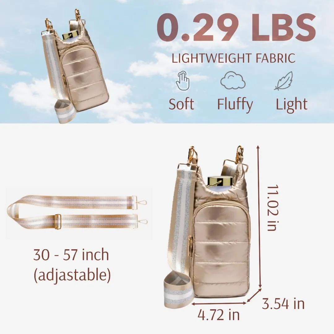 Original Crossbody Water Bottle Holder Bag with Strap.Stylish Puffer Bag.Pockets for Phone & Accessories.BEST GIFT