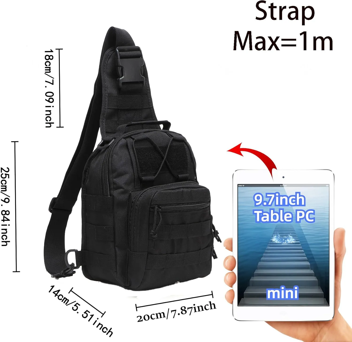 Outdoor Tactical Bag Backpack Military Sport Bag Pack Sling Shoulder Bags for Everyday and Outdoor Adventures (Black)