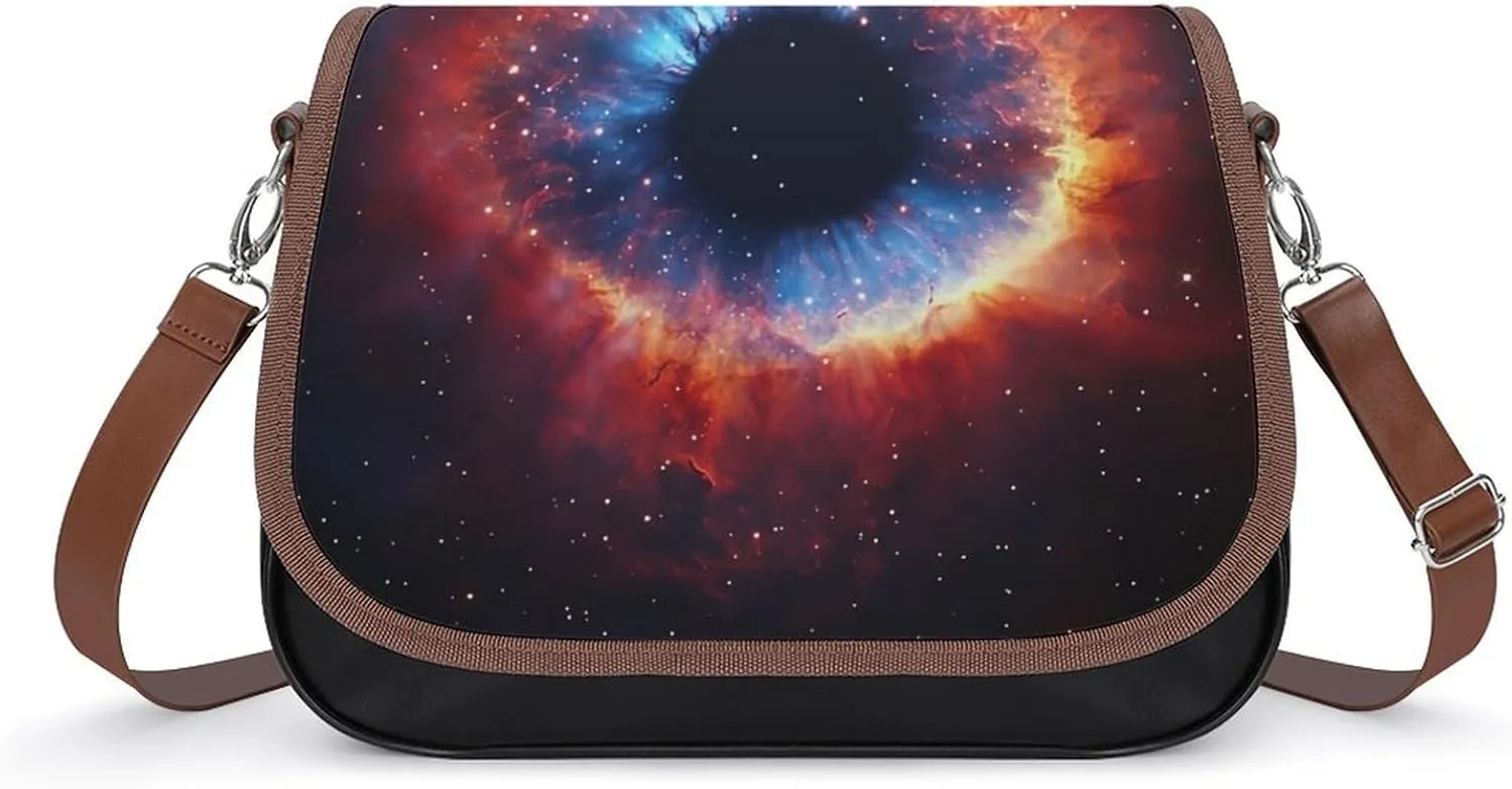 Outer-Spaces Nebula Galaxy Crossbody Bags PU Leather Purses Shoulder Handbag with Adjustable Shoulder Strap