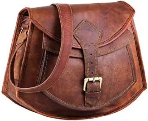OVERDOSE Spot On Small Leather Purse Women Shoulder Bag Crossbody Satchel Ladies Travel Purse Genuine Leather Brown - 7 x 9 Inches I 18 X 23 CM