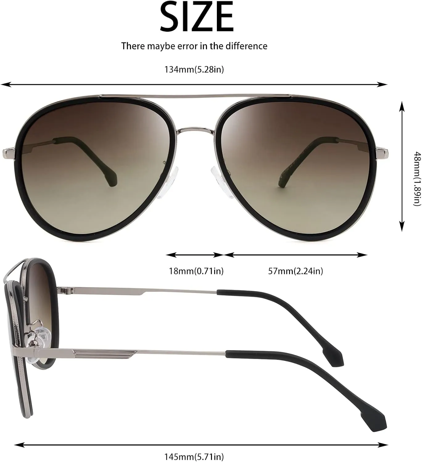 Oversized Aviator Polarized Sunglasses for Women Men,Oval Double Bridge Metal Frame Sun Glasses UV400 Protection