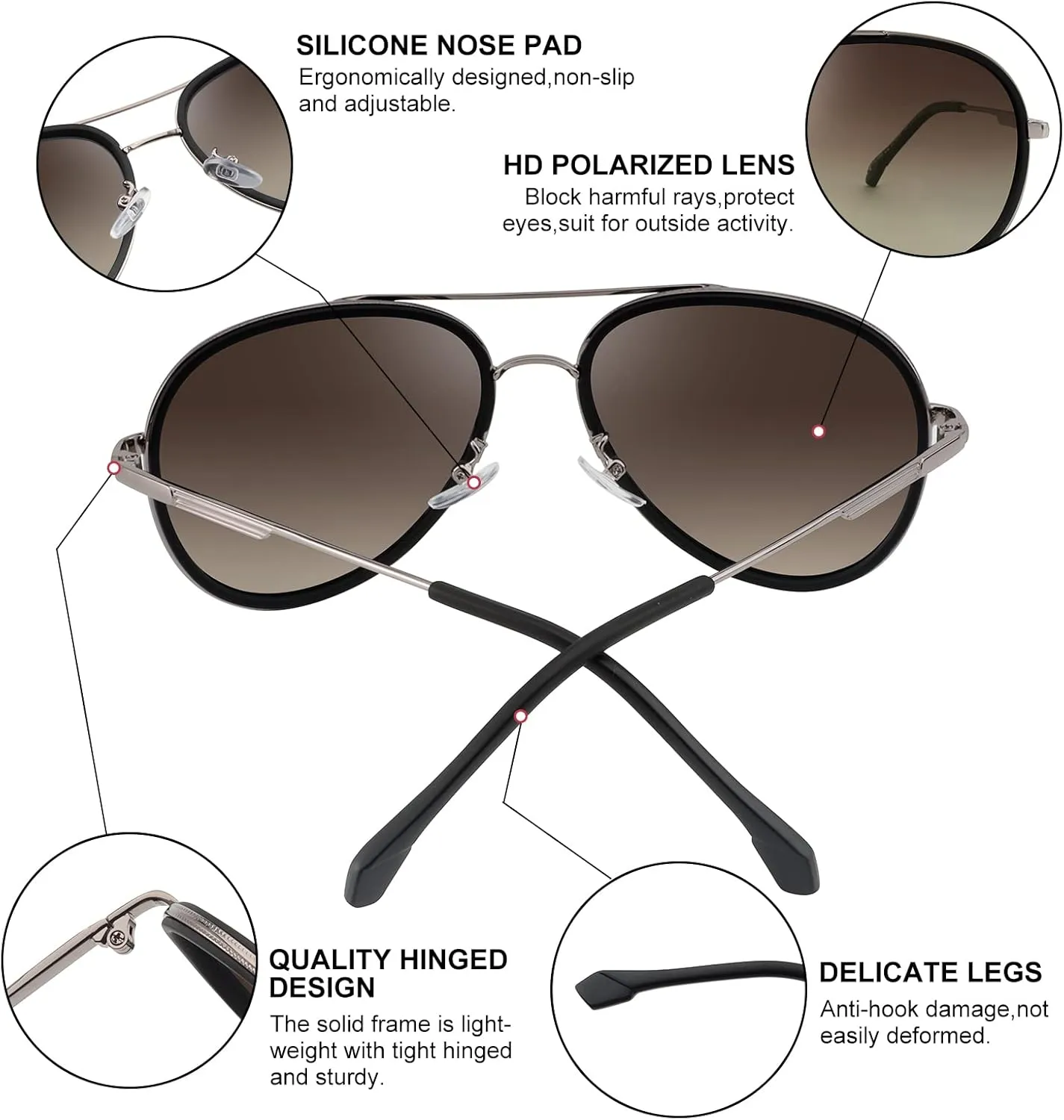 Oversized Aviator Polarized Sunglasses for Women Men,Oval Double Bridge Metal Frame Sun Glasses UV400 Protection