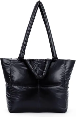 Oweisong Large Puffer Tote Bag for Women Trendy Puffy Handbag Quilted Padded Satchel Purse Carryall Shoulder Bag
