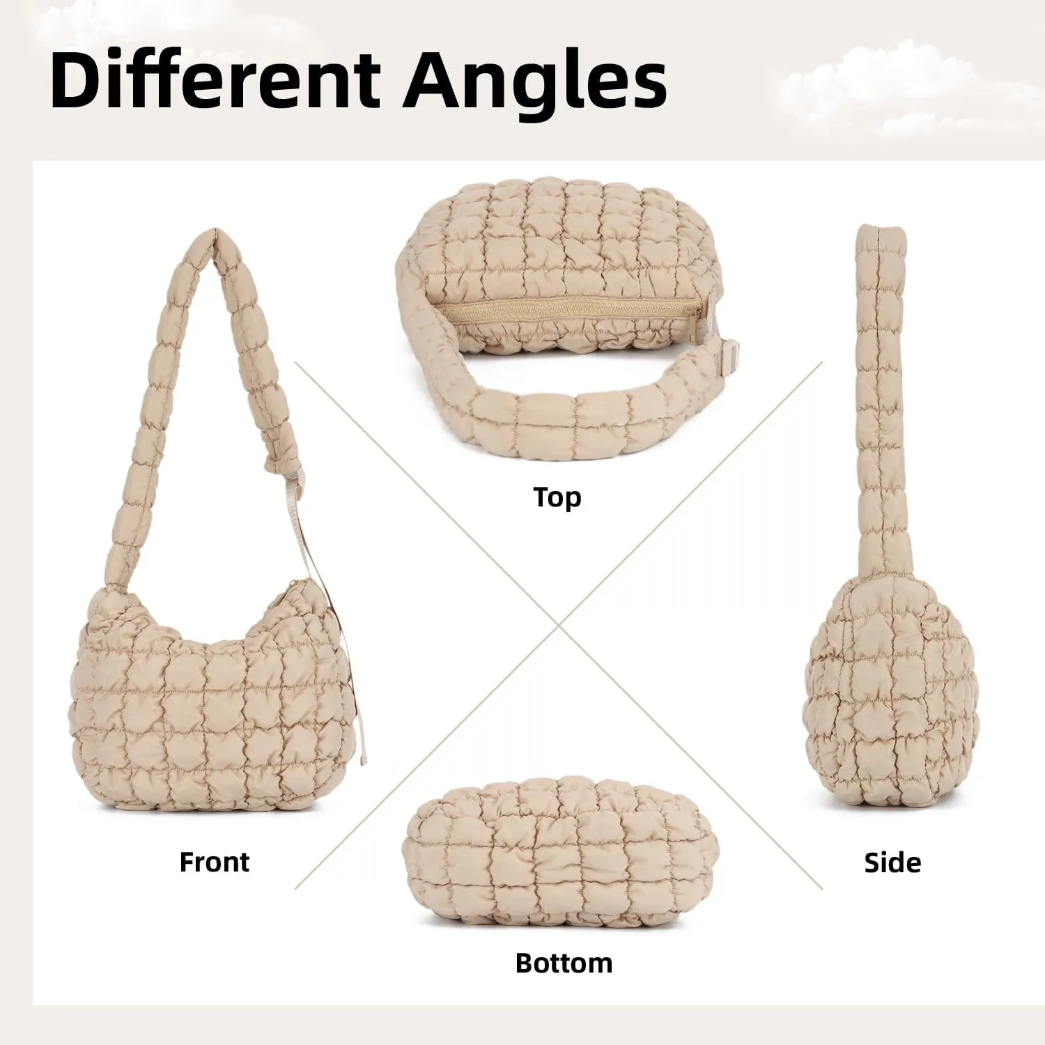 Oweisong Women Puffer Tote Bag Puffy Quilted Handbag Tote Lightweight Carryall Bag Large Hobo Crossbody Bag