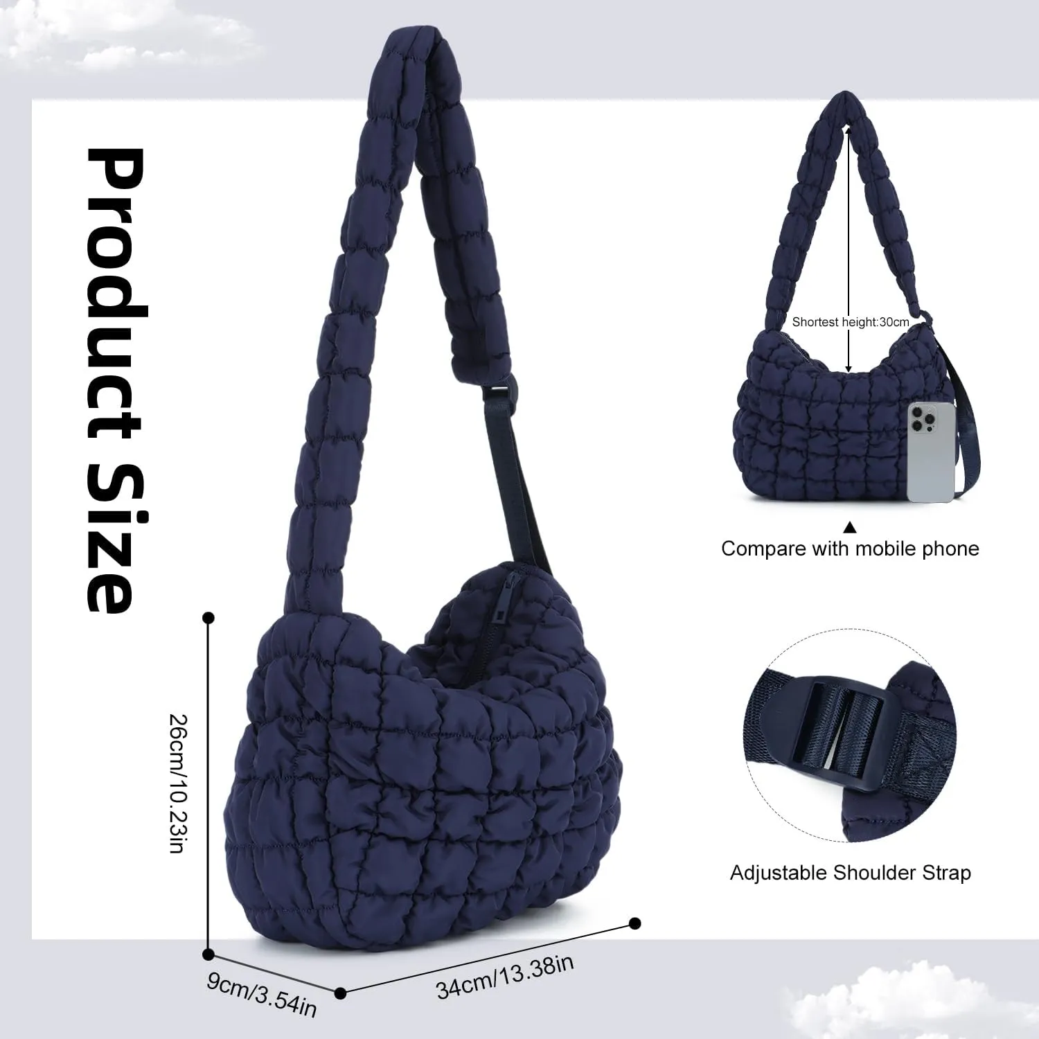 Oweisong Women Puffer Tote Bag Puffy Quilted Handbag Tote Lightweight Carryall Bag Large Hobo Crossbody Bag