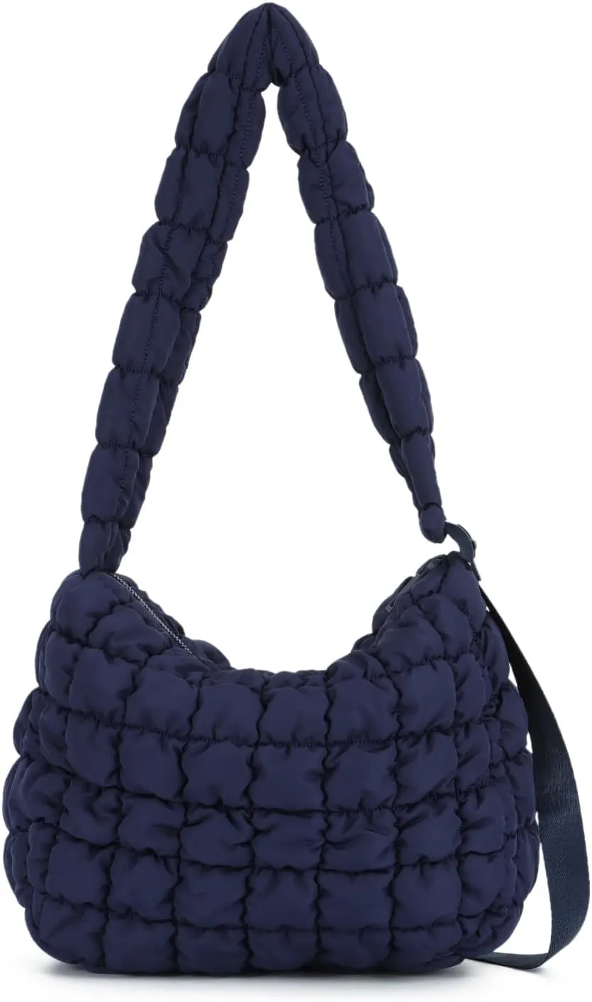 Oweisong Women Puffer Tote Bag Puffy Quilted Handbag Tote Lightweight Carryall Bag Large Hobo Crossbody Bag