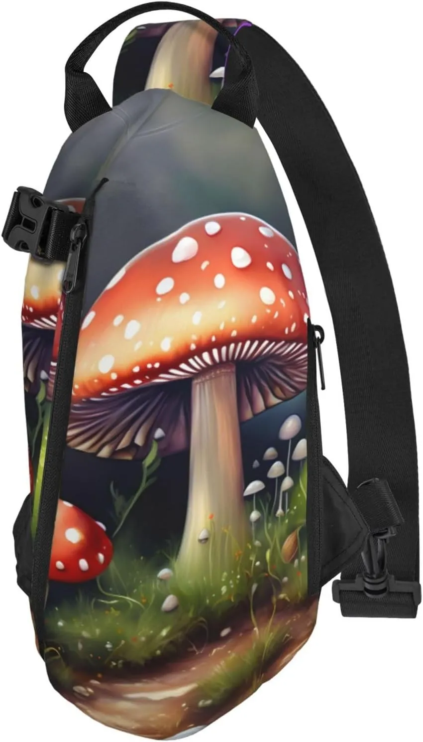 Painting Mushroom Print Crossbody Backpack Casual Sling Bag Travel Lightweight, Adjustable Cross Bag