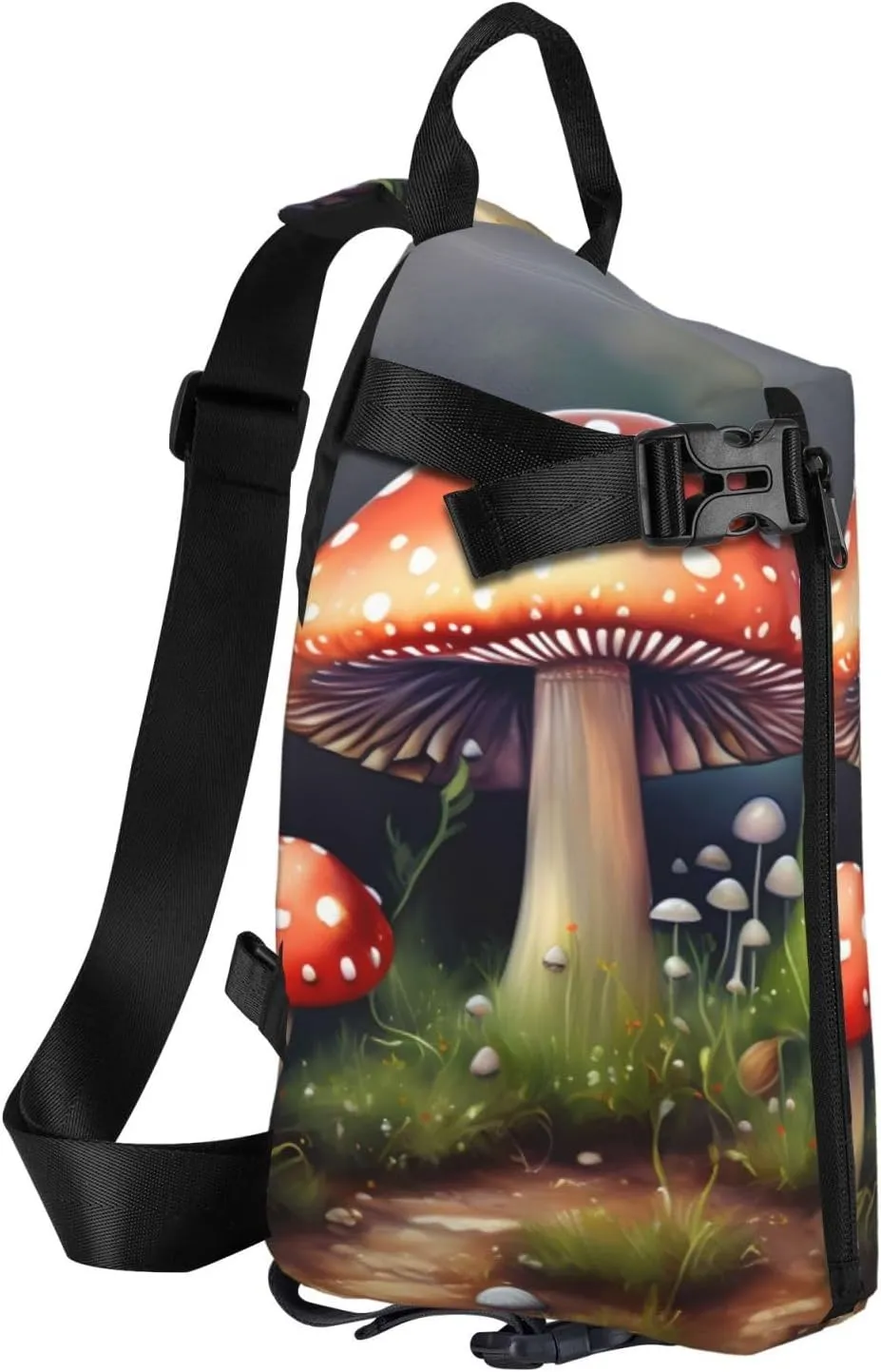 Painting Mushroom Print Crossbody Backpack Casual Sling Bag Travel Lightweight, Adjustable Cross Bag