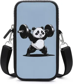 Panda Weightlifting Fitness Gym Crossbody Phone Bag Mini Shoulder Bag Cute Cell Phone Purse for Men Women