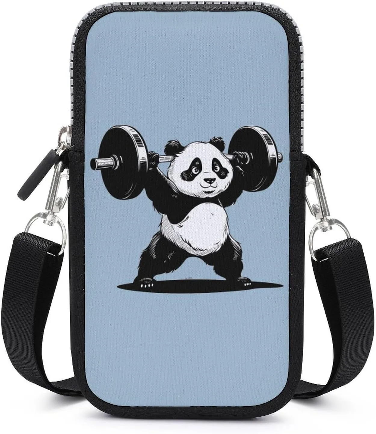 Panda Weightlifting Fitness Gym Crossbody Phone Bag Mini Shoulder Bag Cute Cell Phone Purse for Men Women