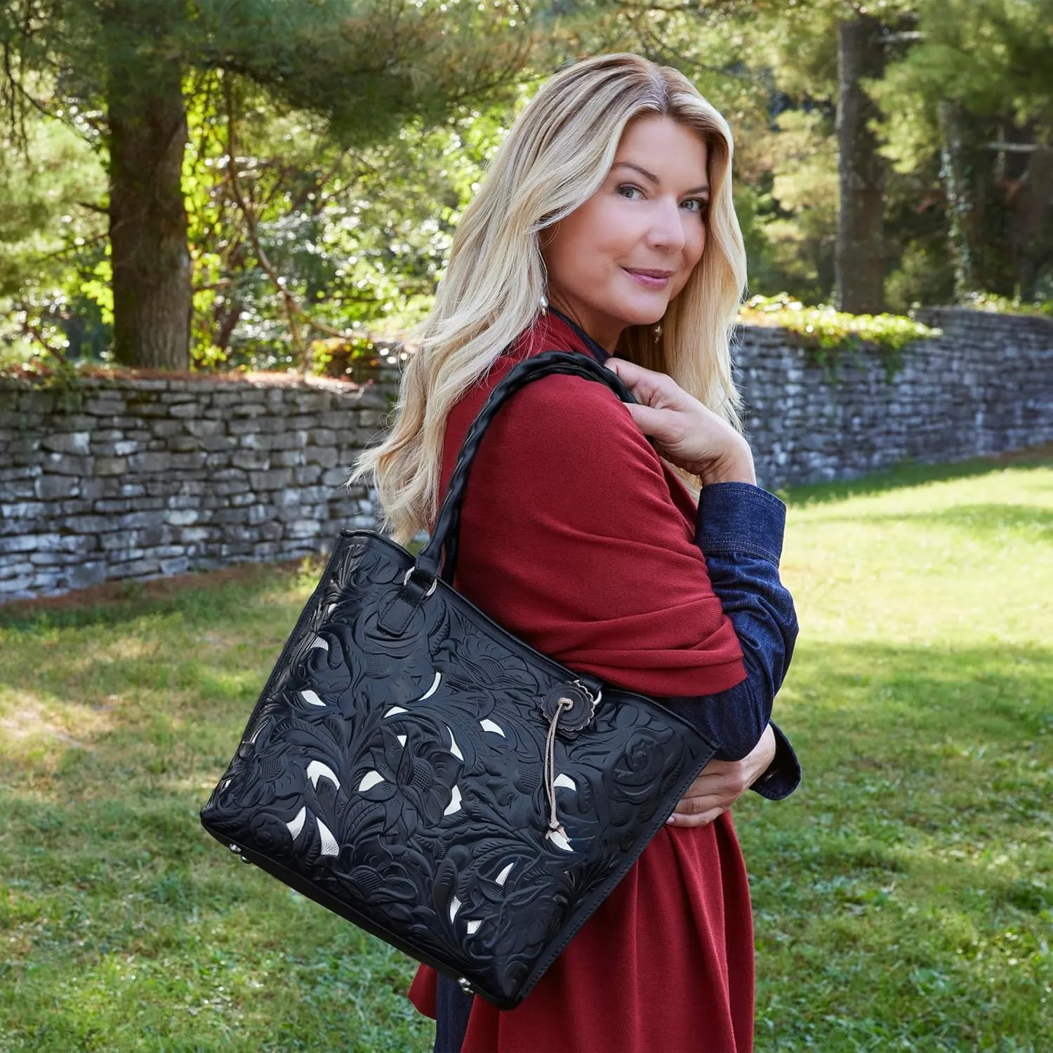 Patricia Nash Womens Tote Purse - Adeline Full Grain Leather Tote Bag