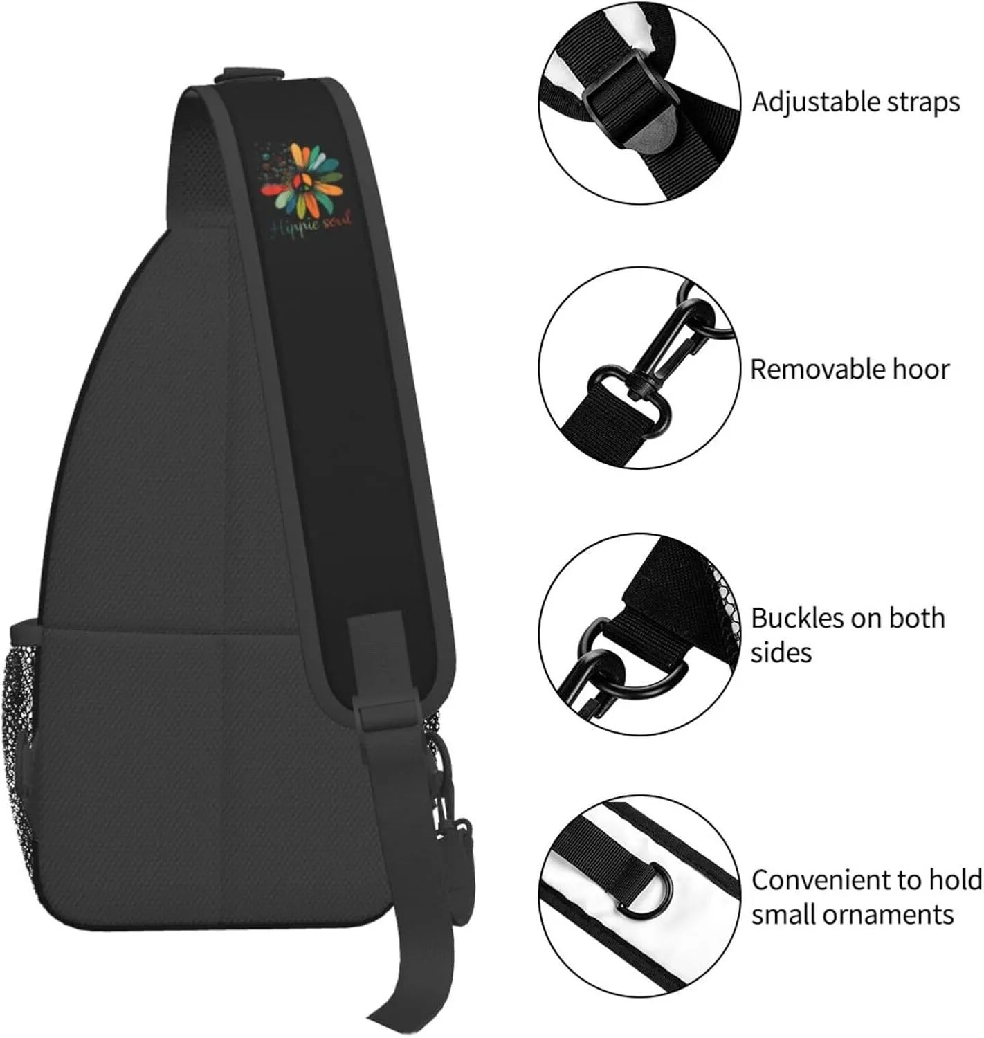 Peace Sign Hippie Soul Sling Bag Crossbody Backpack Shoulder Casual Daypack Bag for Men Women