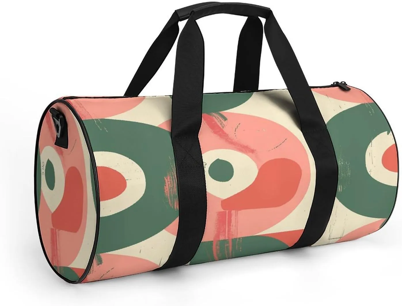 Peach And Green Shapes Gym Bag Small Travel Duffle Bag with Compartment Carry On Weekender Bag for Women Men