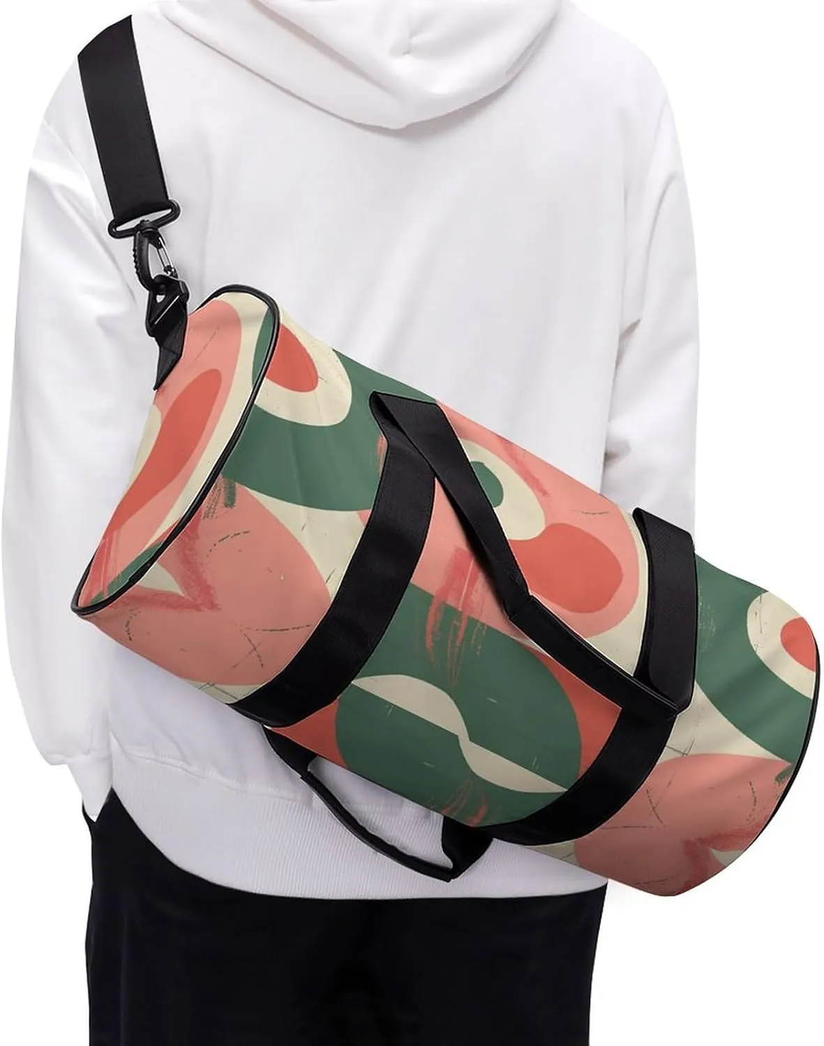 Peach And Green Shapes Gym Bag Small Travel Duffle Bag with Compartment Carry On Weekender Bag for Women Men