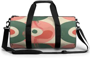 Peach And Green Shapes Gym Bag Small Travel Duffle Bag with Compartment Carry On Weekender Bag for Women Men