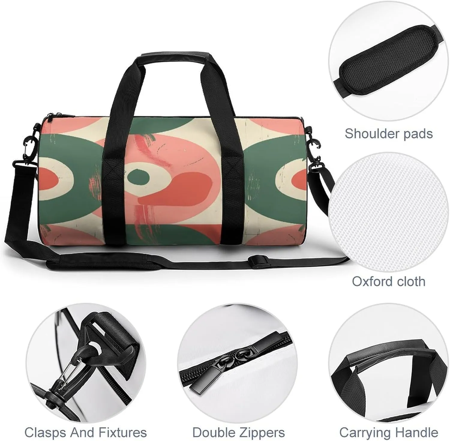Peach And Green Shapes Gym Bag Small Travel Duffle Bag with Compartment Carry On Weekender Bag for Women Men