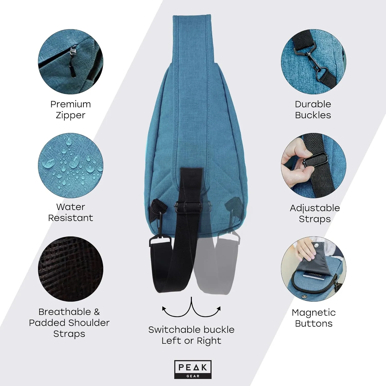 Peak Gear Travel Sling Bag. Compact Crossbody Bag | Lighter and Smaller than a Backpack | Lifetime Lost & Found ID Tag