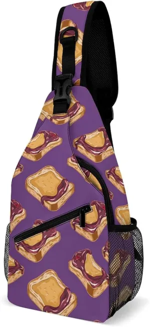 Peanut Butter Jelly Breakfast Printed Crossbody Bags Casual Sling Backpack with Adjustable Strap for Women Men