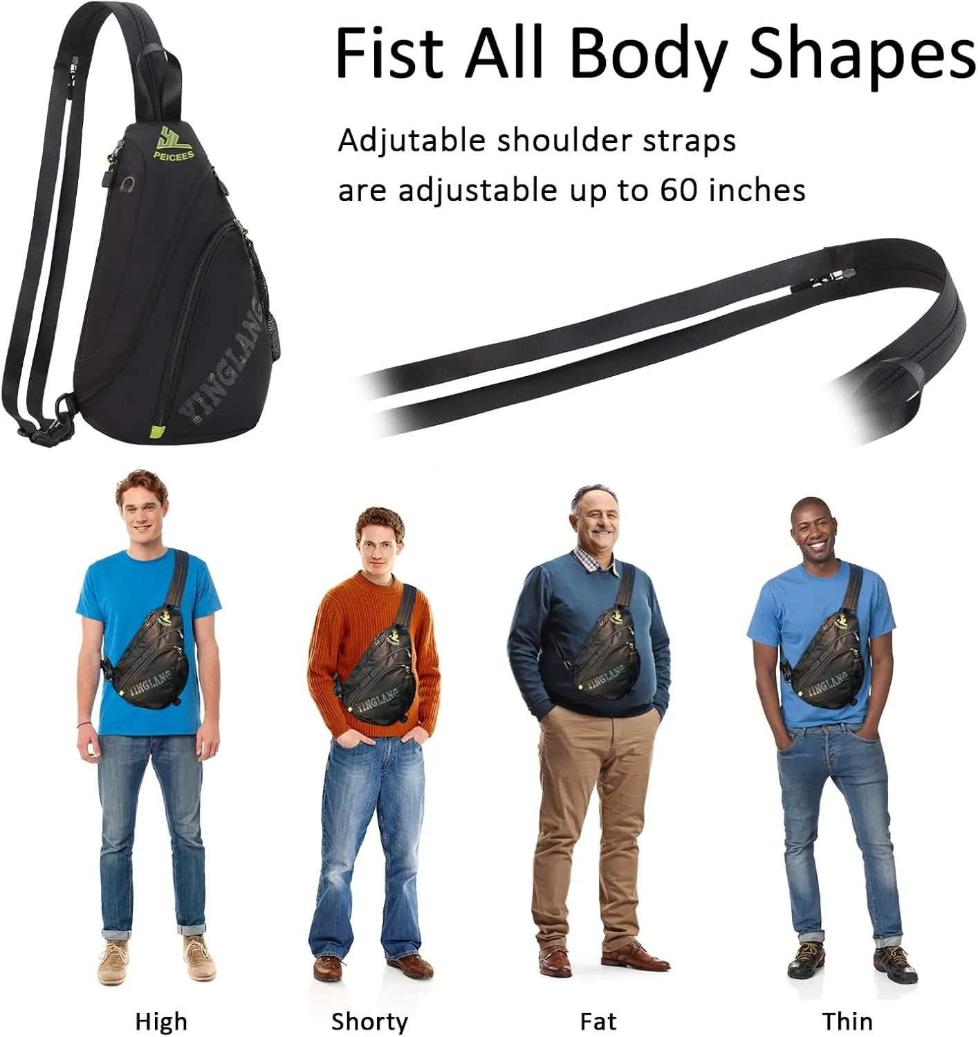 Peicees Bags for Men Waterproof Sling Bag Crossbody Shoulder Bag for Women Chest Daypack Backpack for Travel Bike Hiking