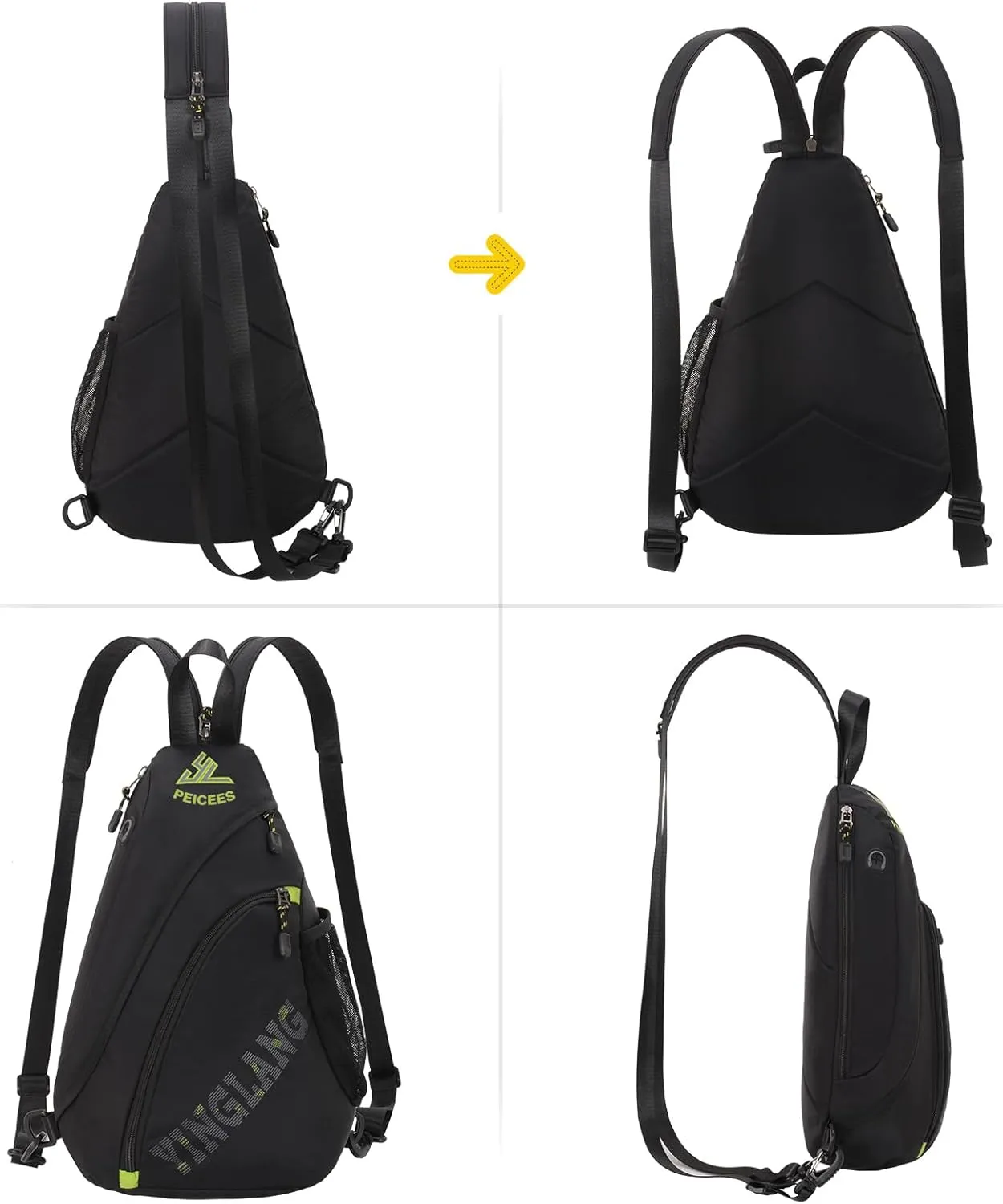 Peicees Bags for Men Waterproof Sling Bag Crossbody Shoulder Bag for Women Chest Daypack Backpack for Travel Bike Hiking