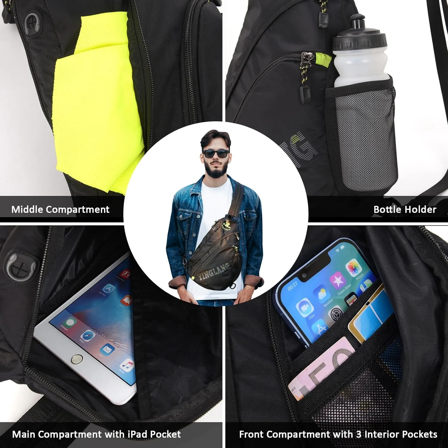 Peicees Bags for Men Waterproof Sling Bag Crossbody Shoulder Bag for Women Chest Daypack Backpack for Travel Bike Hiking