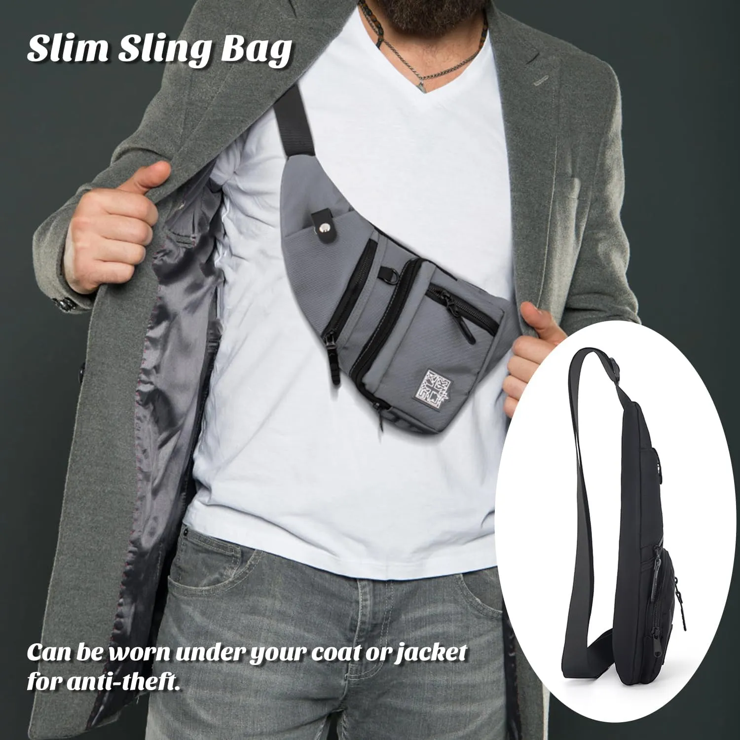 Peicees Small Sling Bag For Men Women Crossbody Man Purse Anti Theft Chest Bag For Travel Lightweight Shoulder Bag