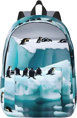 Penguins On The Iceberg Print Laptop Backpack For Women Travel Canvas Bookbag For Men Outdoor Fashion Casual Daypack