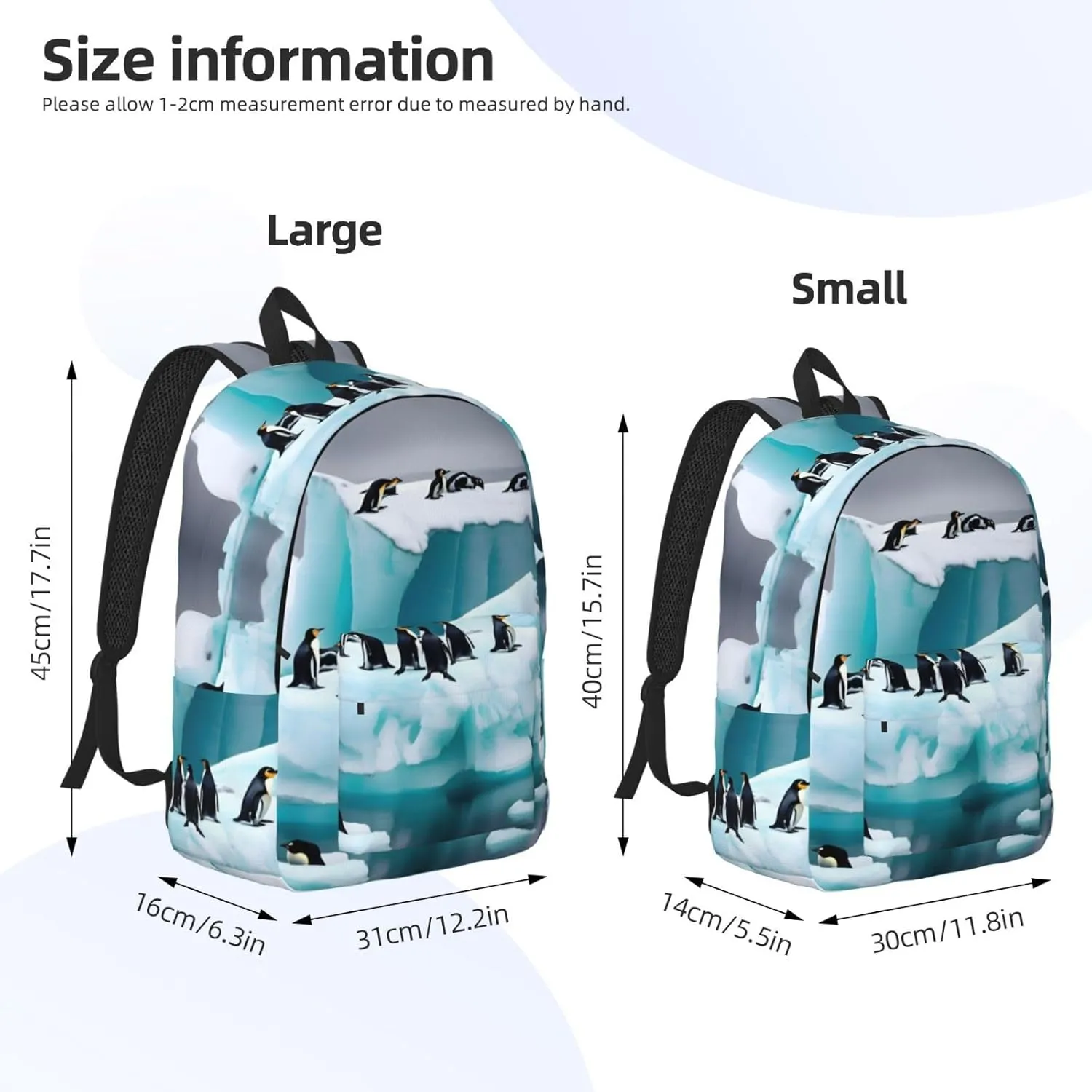 Penguins On The Iceberg Print Laptop Backpack For Women Travel Canvas Bookbag For Men Outdoor Fashion Casual Daypack