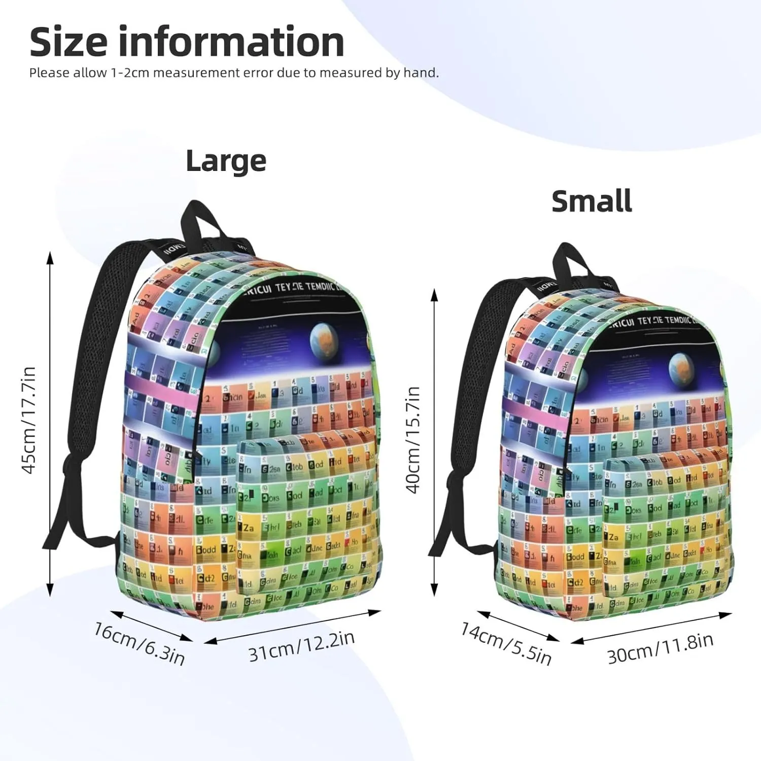 Periodic Table Of Elements Print Canvas Backpack For Women Travel Backpack For Men College Casual Laptop Daypack