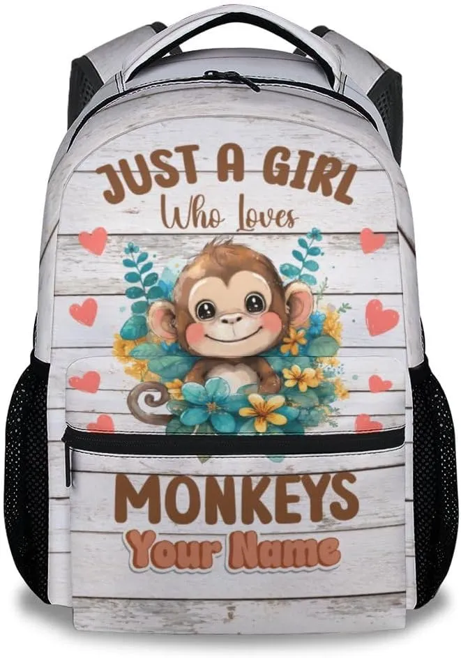 Personalized Backpack - 17 Inch Large Capacity Monkey Bookbag - Lightweight Cute Kids' Backpacks for Elementary, Preschool & Travel