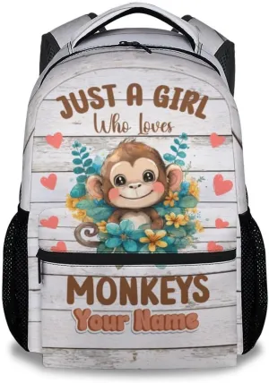 Personalized Backpack - 17 Inch Large Capacity Monkey Bookbag - Lightweight Cute Kids' Backpacks for Elementary, Preschool & Travel