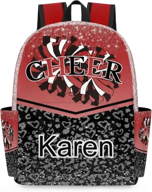 Personalized Cheerleading Bag Name Backpack Bags, Cheer Custom Large Capacity Waterproof Shoulder Bags, Casual Daypack, Deep Red Gradient Cheerleader