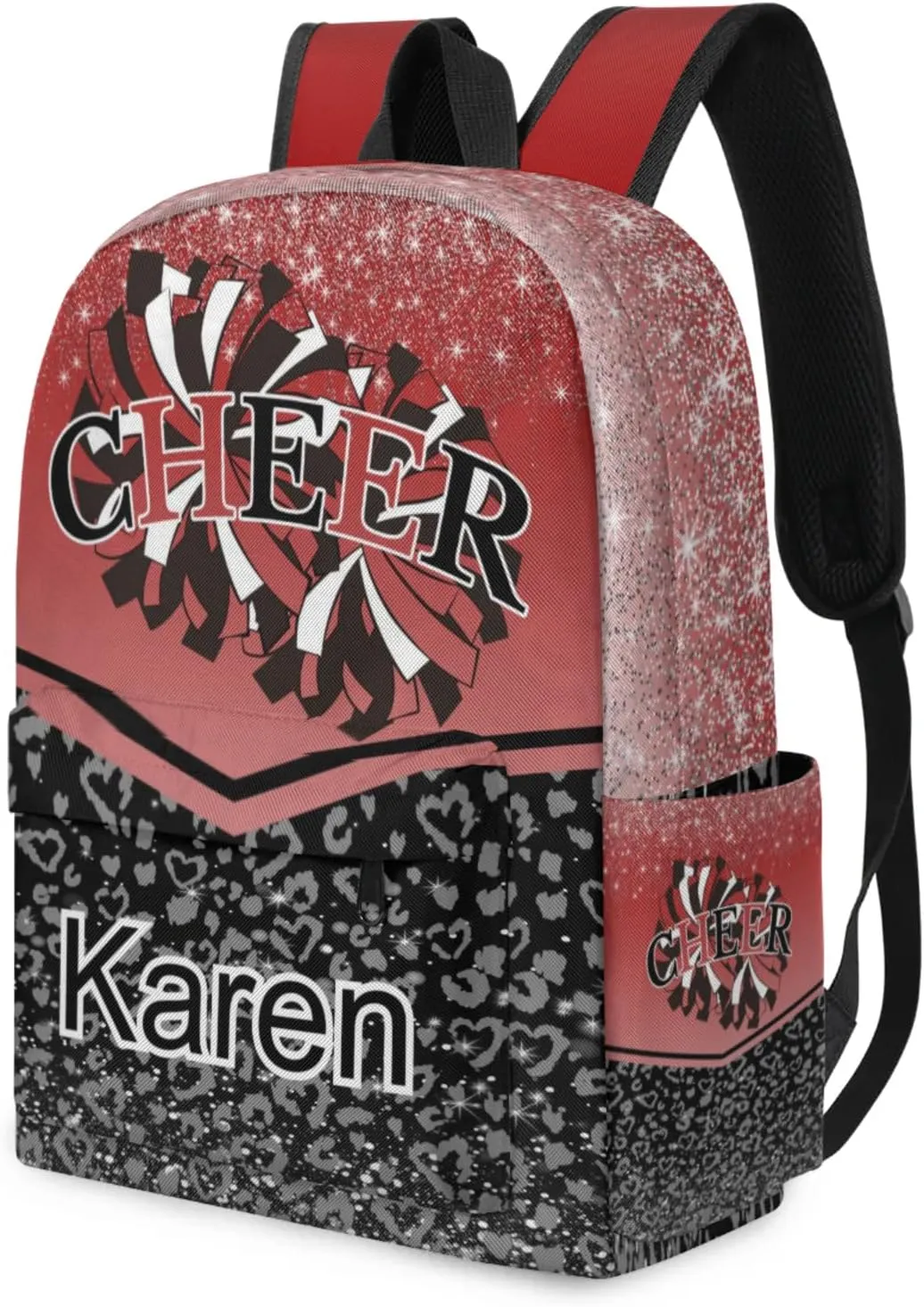 Personalized Cheerleading Bag Name Backpack Bags, Cheer Custom Large Capacity Waterproof Shoulder Bags, Casual Daypack, Deep Red Gradient Cheerleader
