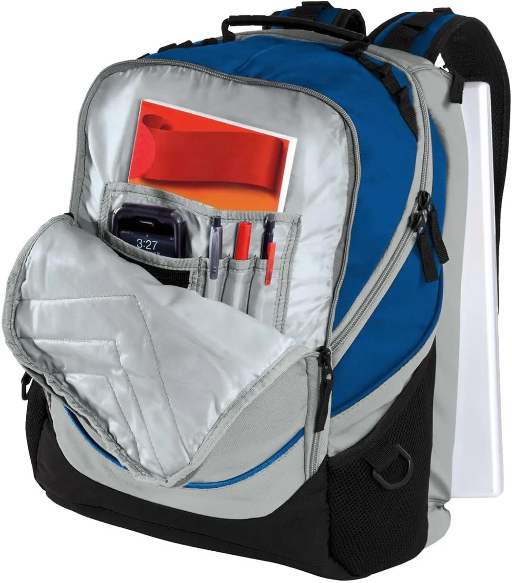Personalized Embroidered Computer Backpack, Royal/Grey/Black, 10 Pack - Add Your Logo - Customized Casual Computer Backpack for Business