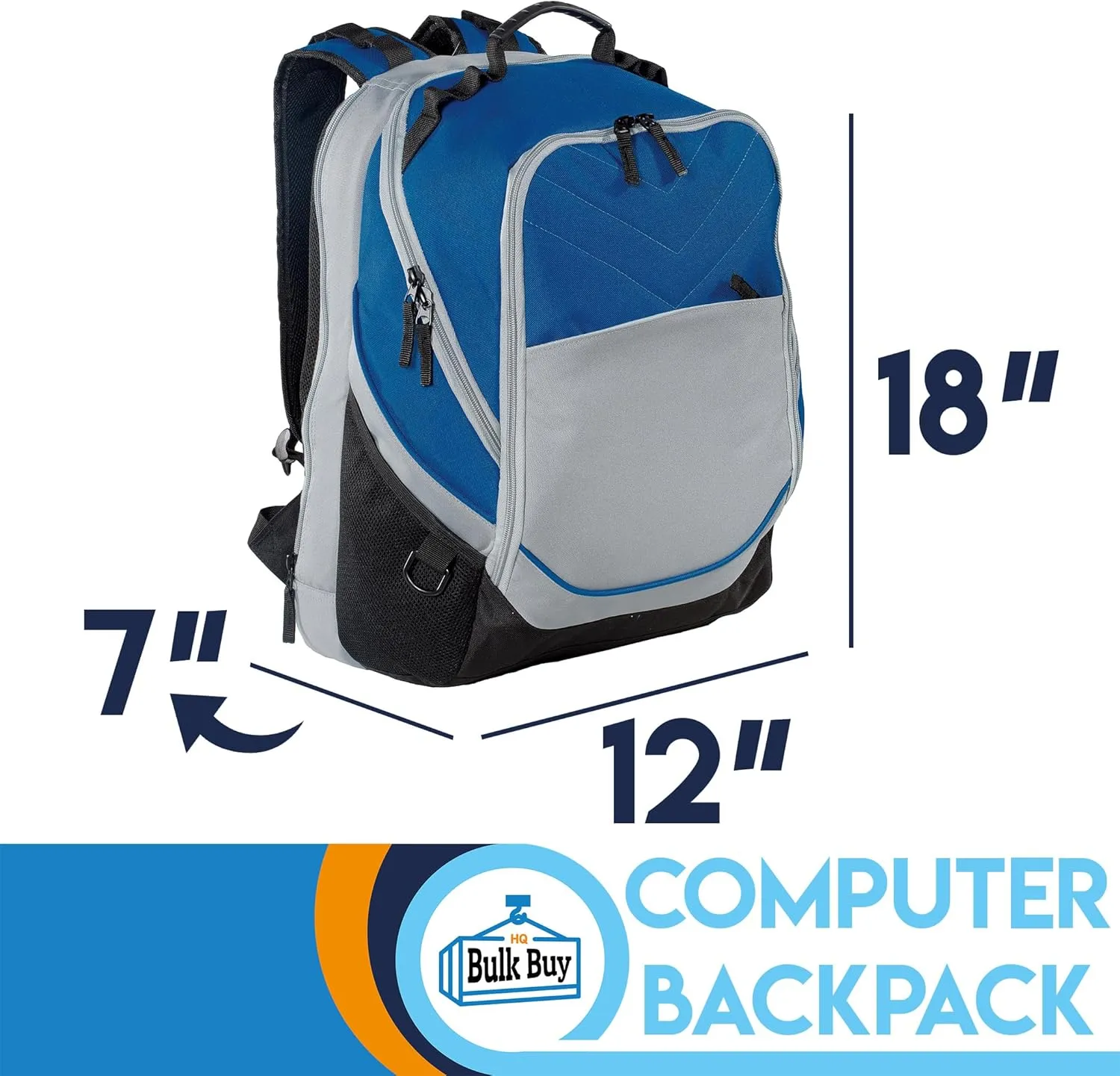 Personalized Embroidered Computer Backpack, Royal/Grey/Black, 10 Pack - Add Your Logo - Customized Casual Computer Backpack for Business