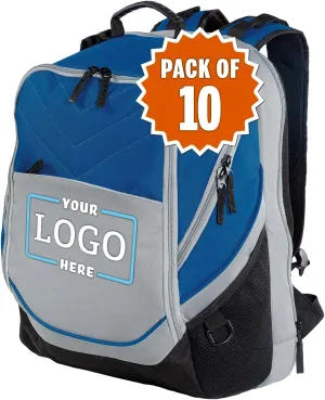 Personalized Embroidered Computer Backpack, Royal/Grey/Black, 10 Pack - Add Your Logo - Customized Casual Computer Backpack for Business