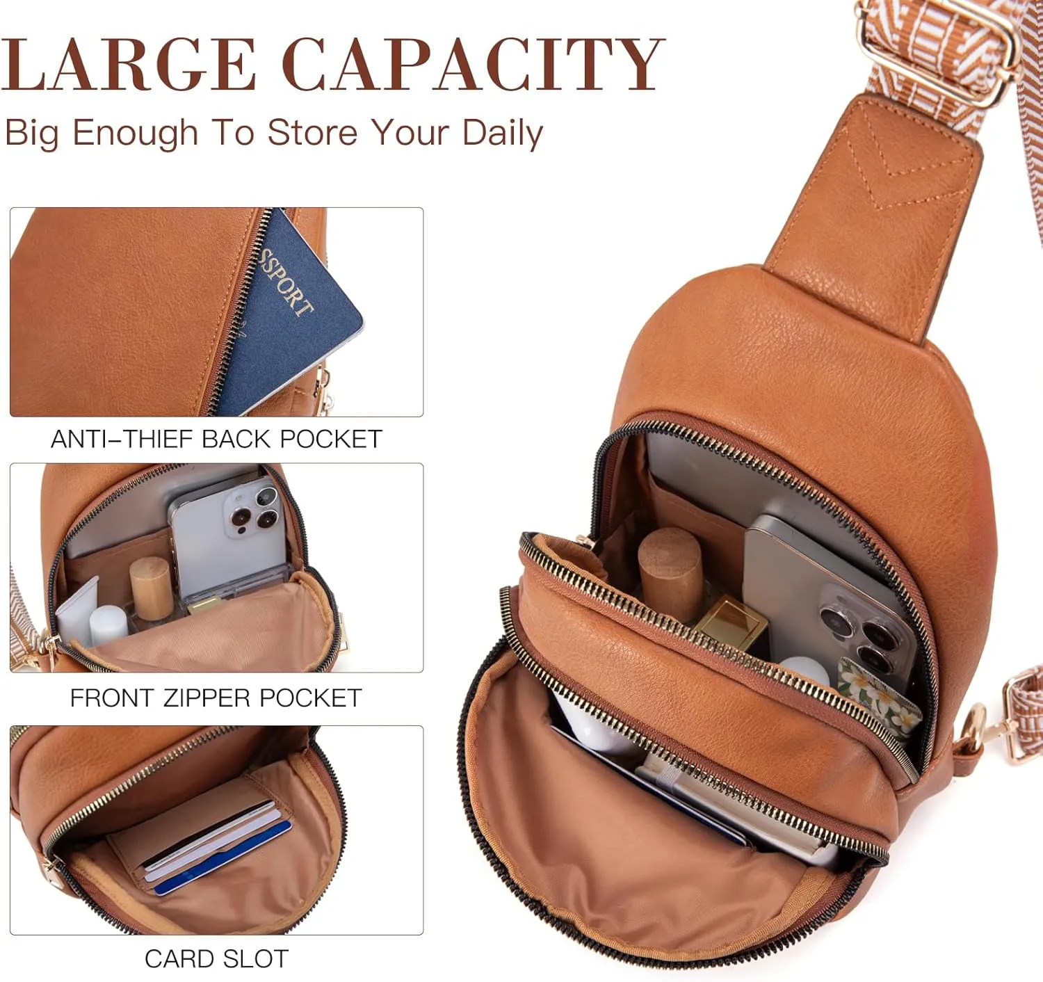 Personalized Mothers Day Gifts Initial Sling Bag PU Crossbody Bags for Women Mother's Day Birthday Gifts for Women Mom Sister Wife (Brown-N)