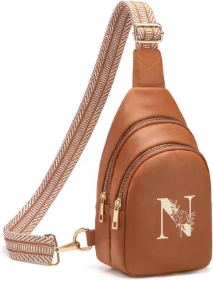 Personalized Mothers Day Gifts Initial Sling Bag PU Crossbody Bags for Women Mother's Day Birthday Gifts for Women Mom Sister Wife (Brown-N)