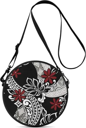 Personalized Round Crossbody Bag Polynesian Portable Crossbody Bag - Custom Crossbody Bag Pattern Logo Photo Text