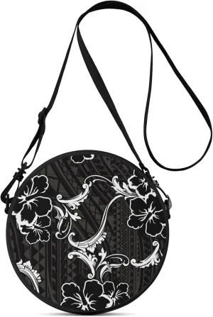 Personalized Round Crossbody Bag Polynesian Portable Crossbody Bag - Custom Crossbody Bag Pattern Logo Photo Text
