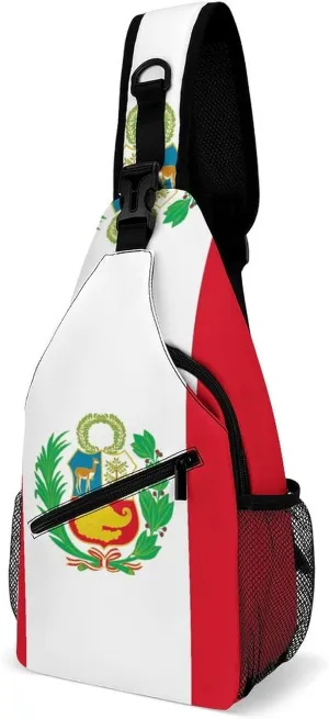 Peruvian Flag Crossbody Sling Bag Outdoor Casual Fashion Chest Bags Small Travel Daypack for Women Men