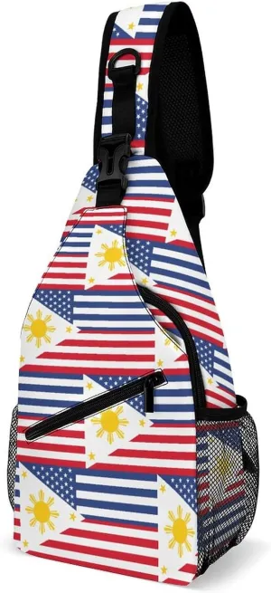 Philippines Flag U.S. Crossbody Sling Bags Shoulder Backpack Chest DayPack Handbag