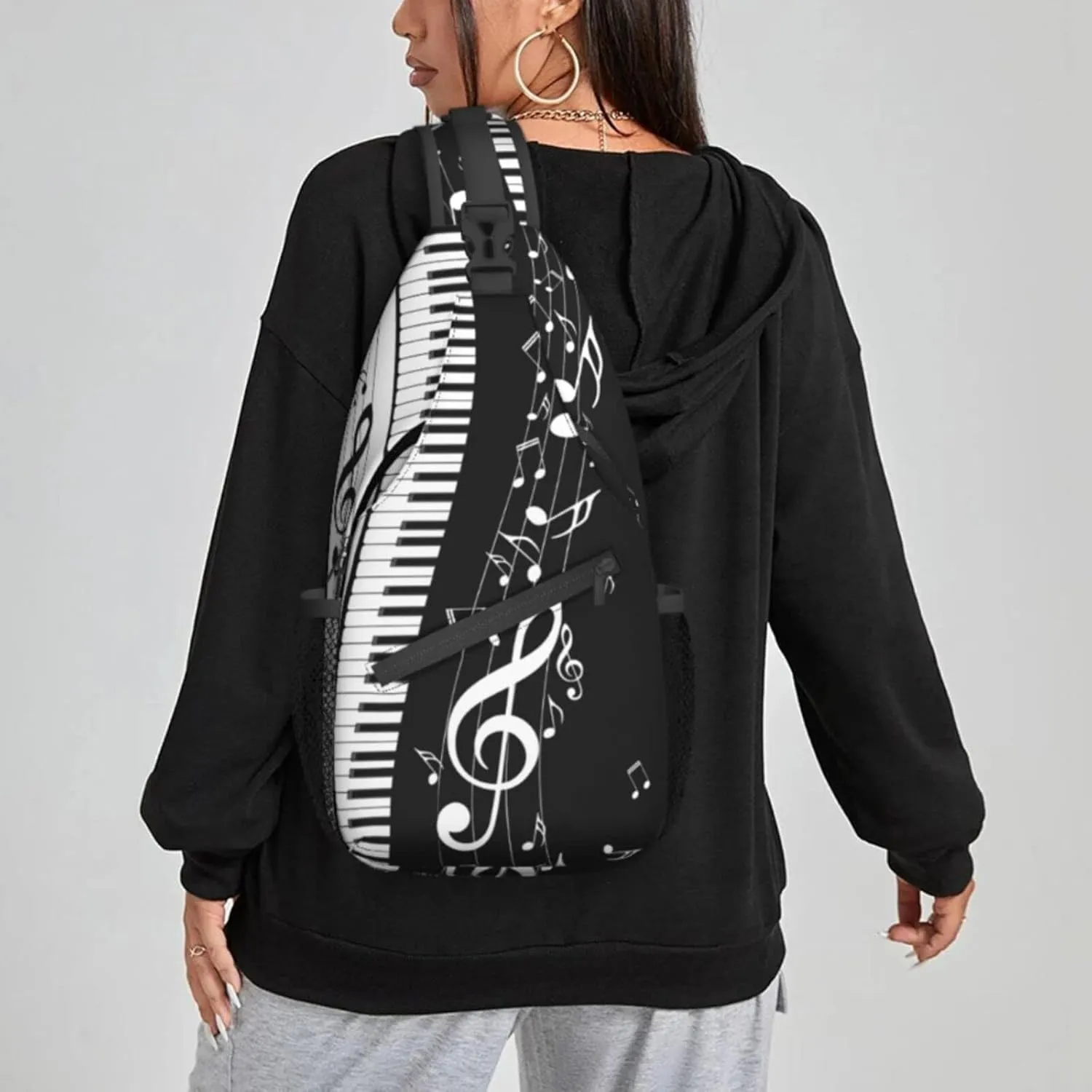 Piano Keys Music Note Sling Backpack Crossbody Sling Bag for Women Men Shoulder Bag Travel Hiking Daypack