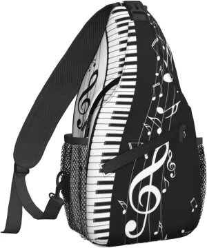 Piano Keys Music Note Sling Backpack Crossbody Sling Bag for Women Men Shoulder Bag Travel Hiking Daypack
