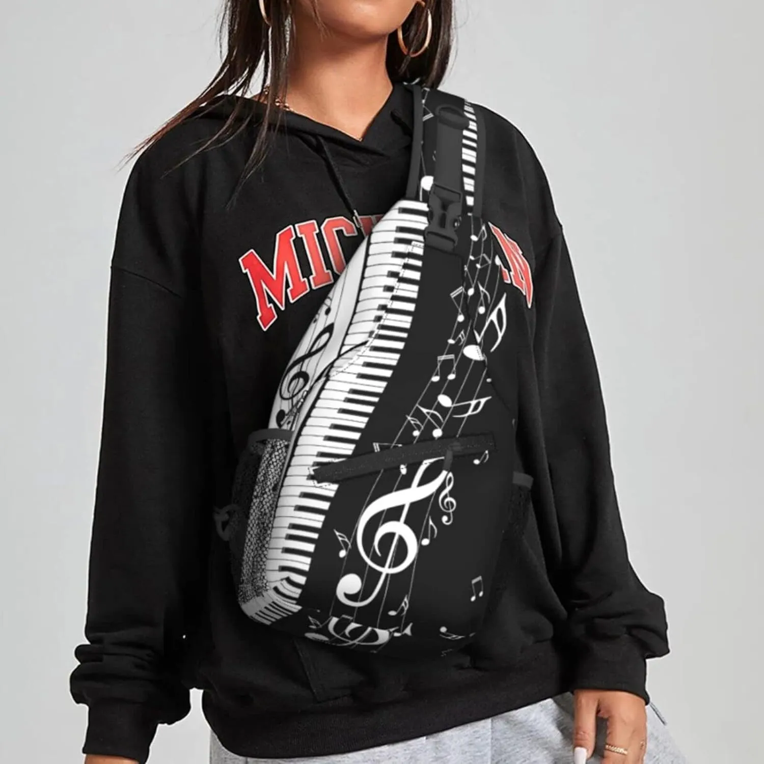 Piano Keys Music Note Sling Backpack Crossbody Sling Bag for Women Men Shoulder Bag Travel Hiking Daypack