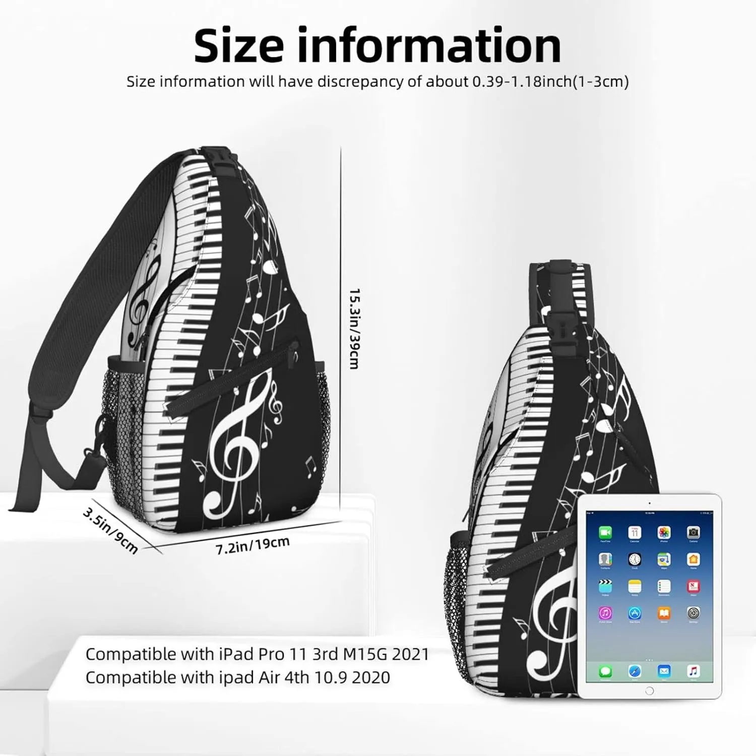 Piano Keys Music Note Sling Backpack Crossbody Sling Bag for Women Men Shoulder Bag Travel Hiking Daypack