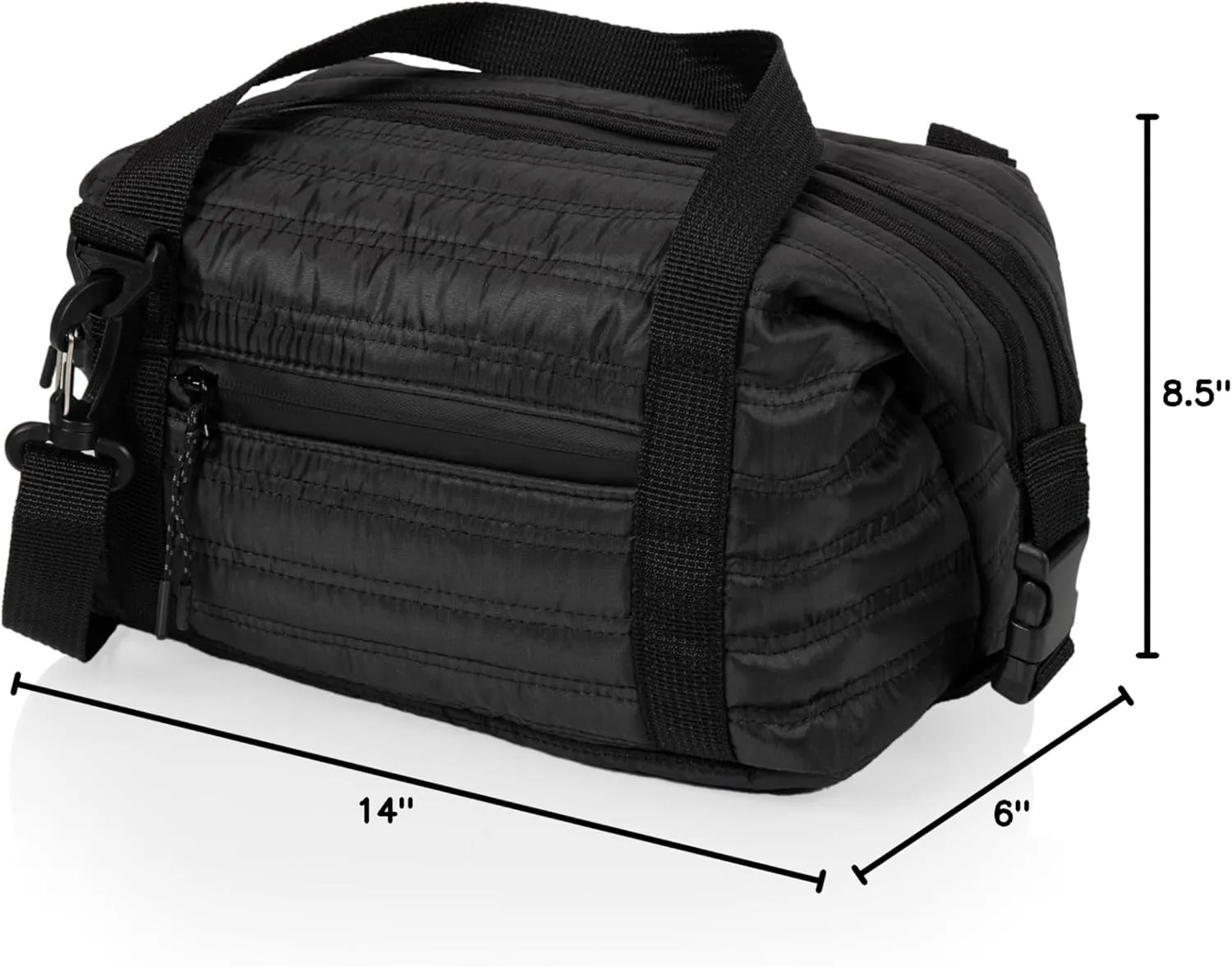 PICNIC TIME Midday Quilted Washable Insulated Lunch Bag, Soft-sided Lunch Box, Lunch Cooler Bag, (Obsidian Black)