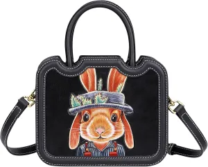 PIJUSHI Designer Genuine Leather Crossbody Satchel Purses for Women Hand Painted Top Handle Bag Small Handmade Handbag