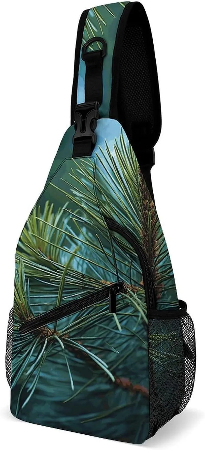 Pine Tree Green Needles Crossbody Sling Bag for Women Men Sling Backpack Travel Chest Bag Pack Man Purse Shoulder Bags Daypack for Travel Hiking Cycling