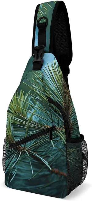 Pine Tree Green Needles Crossbody Sling Bag for Women Men Sling Backpack Travel Chest Bag Pack Man Purse Shoulder Bags Daypack for Travel Hiking Cycling